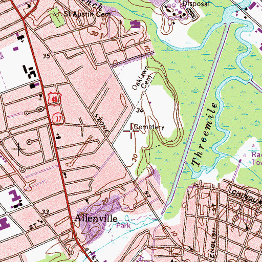 Topographic Map of Catholic Cemetery of Mobile, AL