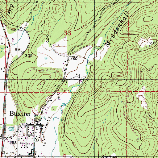 Topographic Map of Buxton Station (historical), OR