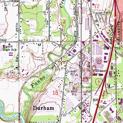Topographic Map of Durham Station (historical), OR