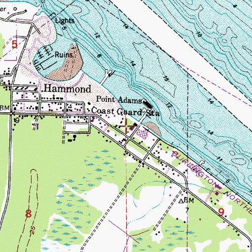 Topographic Map of Point Adams Station (historical), OR
