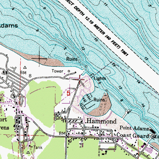 Topographic Map of Fort Stevens Station (historical), OR