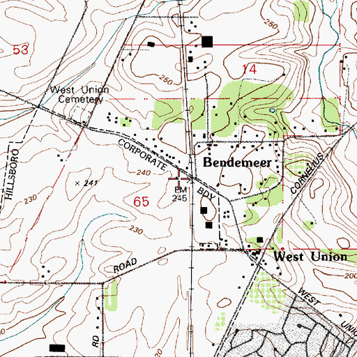 Topographic Map of Bendemeer, OR