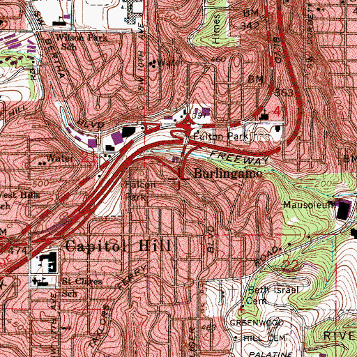 Topographic Map of Burlingame, OR