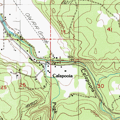 Topographic Map of Calapooia, OR