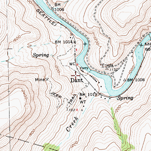 Topographic Map of Dant, OR