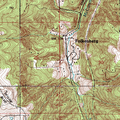 Topographic Map of Folkenberg, OR