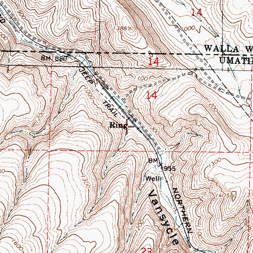 Topographic Map of Ring (historical), OR