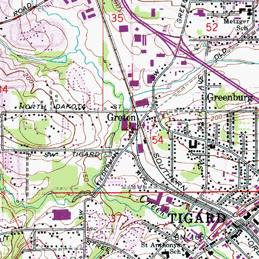 Topographic Map of Greton, OR