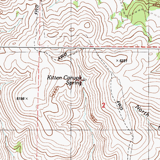 Topographic Map of Kitten Canyon Spring, OR