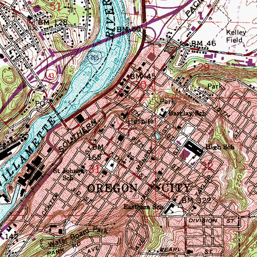 Topographic Map of McLoughlin House National Historic Site, OR