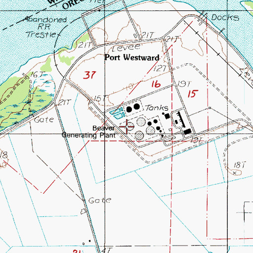 Topographic Map of Beaver Generating Plant, OR