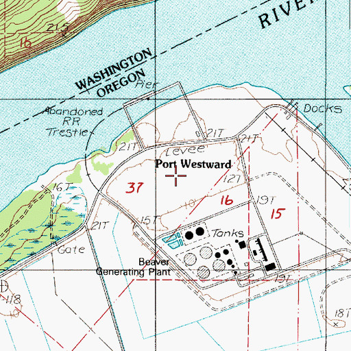 Topographic Map of Port Westward, OR