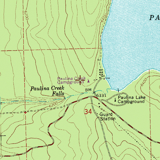 Topographic Map of Paulina Falls Recreation Site, OR