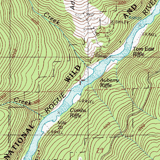 Topographic Map of Auberry Riffle, OR