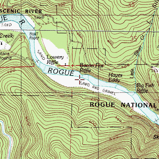 Topographic Map of Bacon Flat Riffle, OR