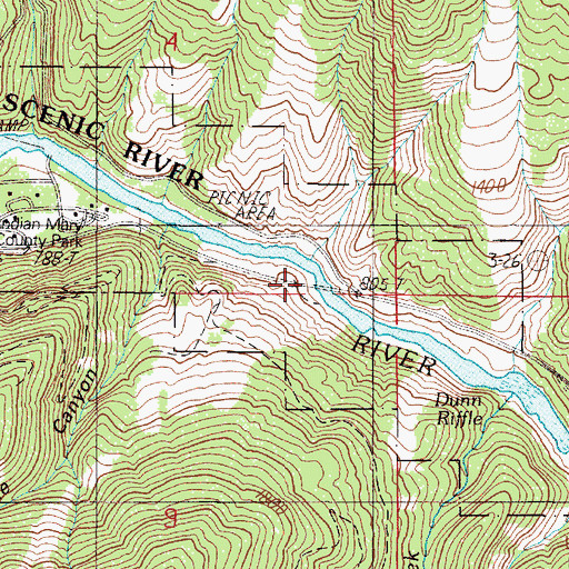 Topographic Map of Hellgate Bridge, OR