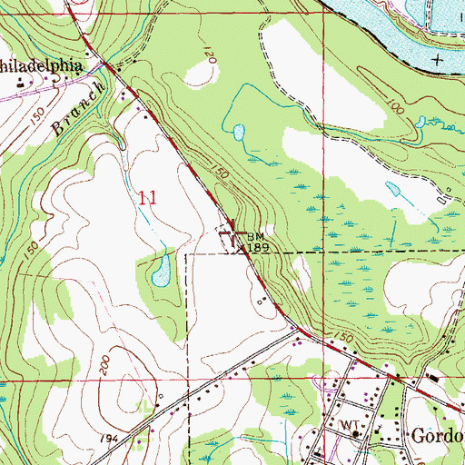 Topographic Map of Gordon Cemetery, AL