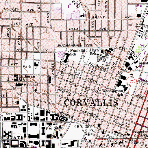 Topographic Map of Franklin City Park, OR