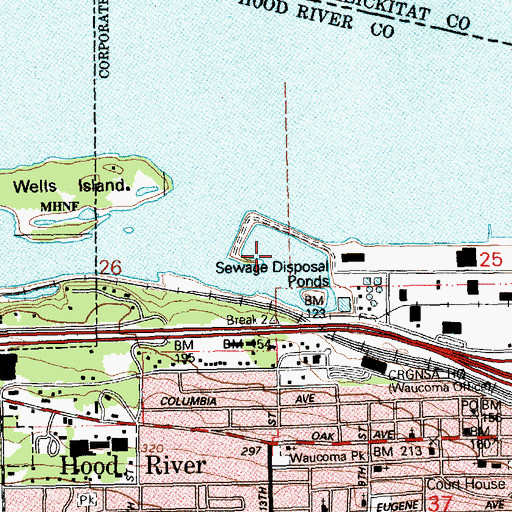 Topographic Map of Waucoma Basin Marina, OR