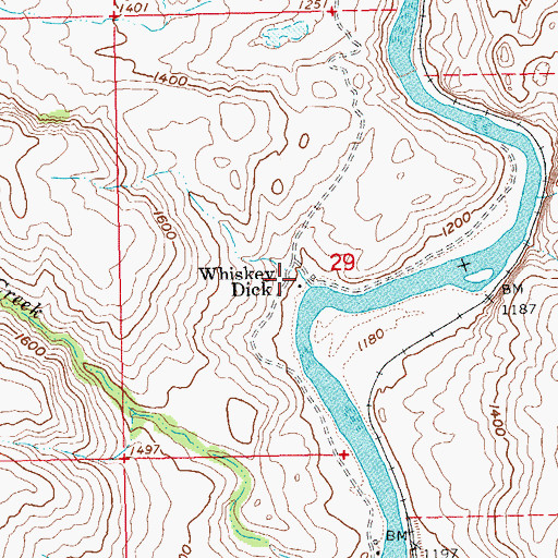 Topographic Map of Whiskey Dick Ranch, OR