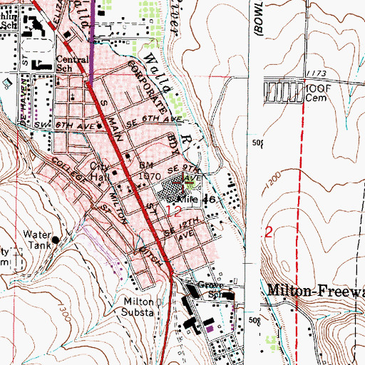 Topographic Map of Freewater Park, OR