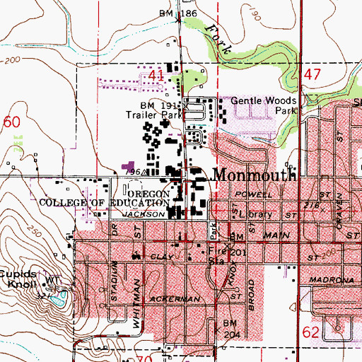 Topographic Map of Campus Elementary School (historical), OR