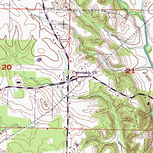 Topographic Map of Crossroads Church, AL
