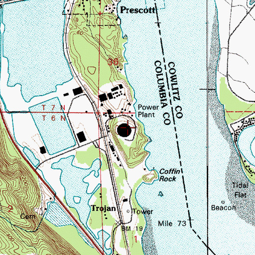 Topographic Map of Trojan Nuclear Plant (historical), OR
