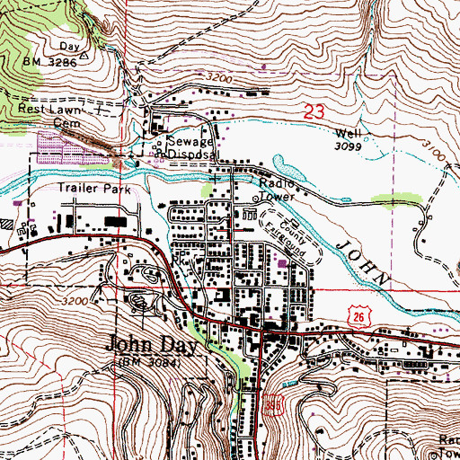 Topographic Map of Grant County Fairgrounds, OR