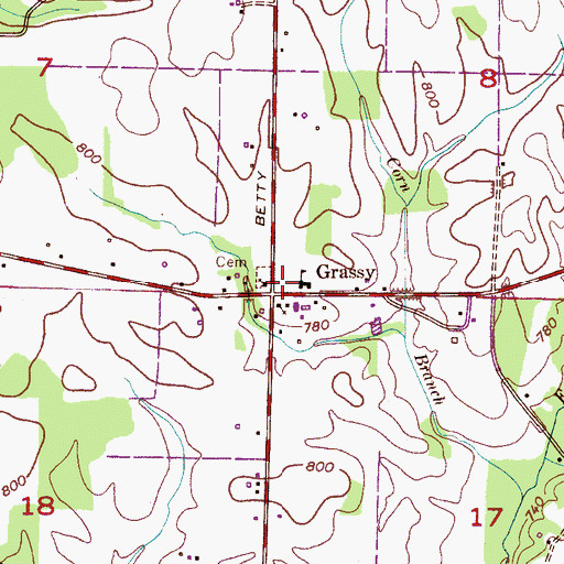 Topographic Map of Grassy Church, AL