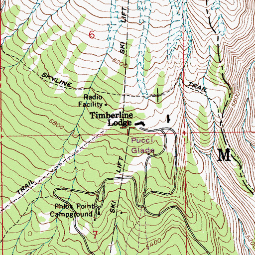 Topographic Map of Timberline Post Office (historical), OR
