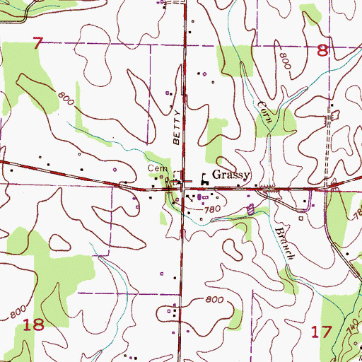 Topographic Map of Grassy Memorial Chapel Church, AL