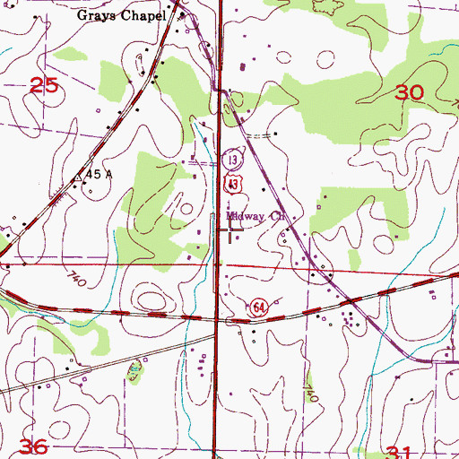 Topographic Map of Midway Church, AL