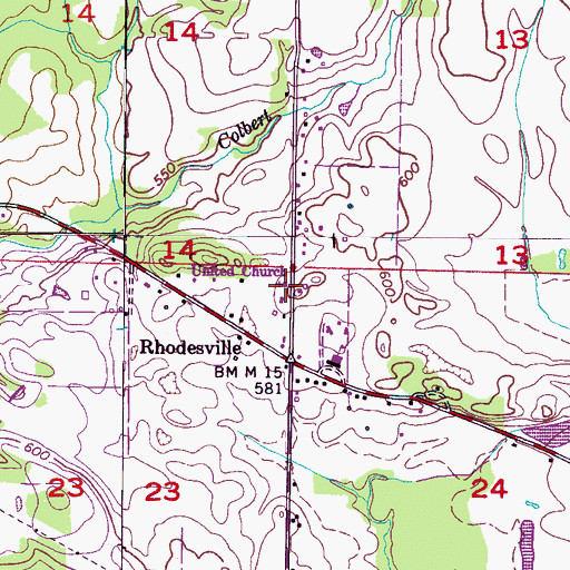 Topographic Map of Rhodesville Church, AL