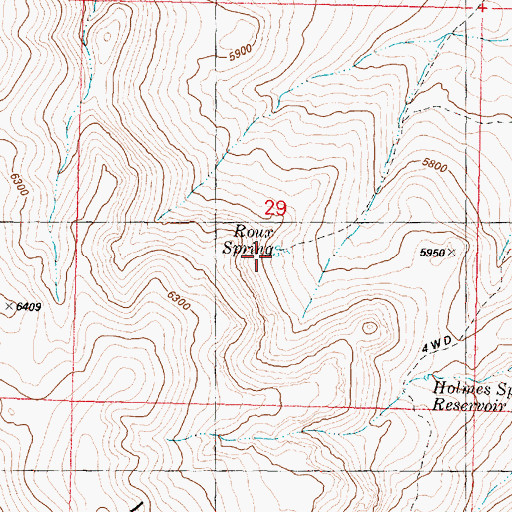 Topographic Map of Roux Spring Reservoir, OR