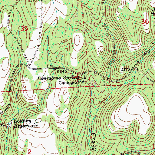 Topographic Map of Lonesome Spring Campground, OR