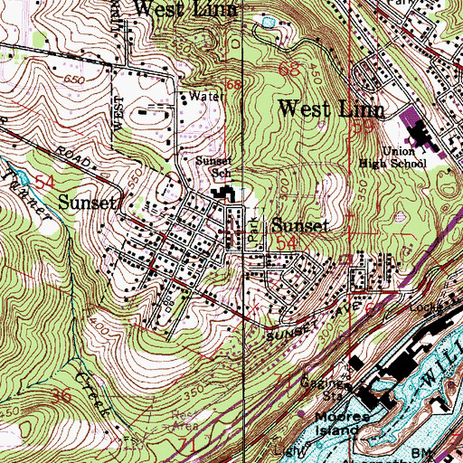 Topographic Map of Sunset Park, OR