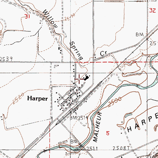 Topographic Map of Harper School, OR