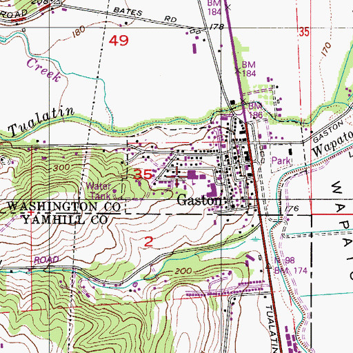 Topographic Map of Gaston Junior and Senior High School, OR