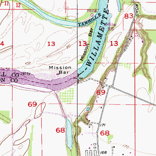 Topographic Map of Mission Landing, OR