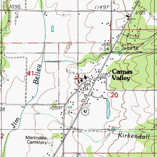 Topographic Map of Camas Valley School, OR