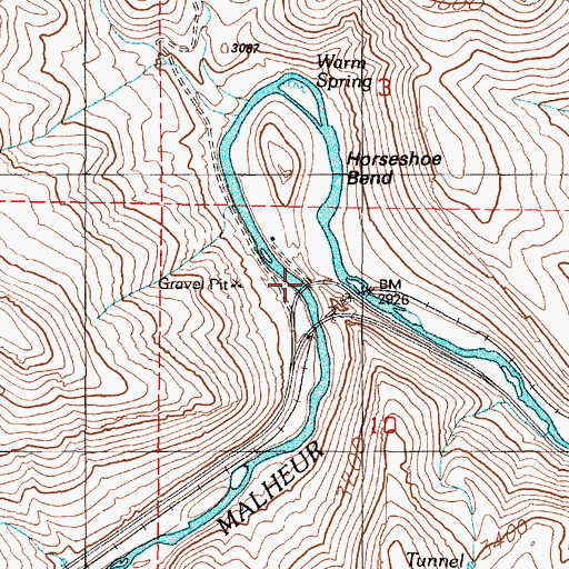 Topographic Map of Horseshoe Bend Bridge, OR