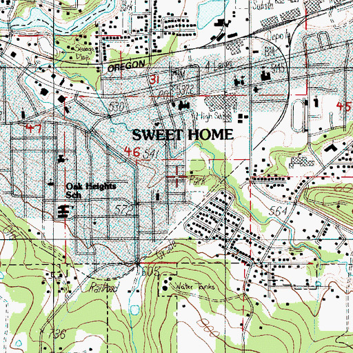 Topographic Map of Sweet Home City park, OR