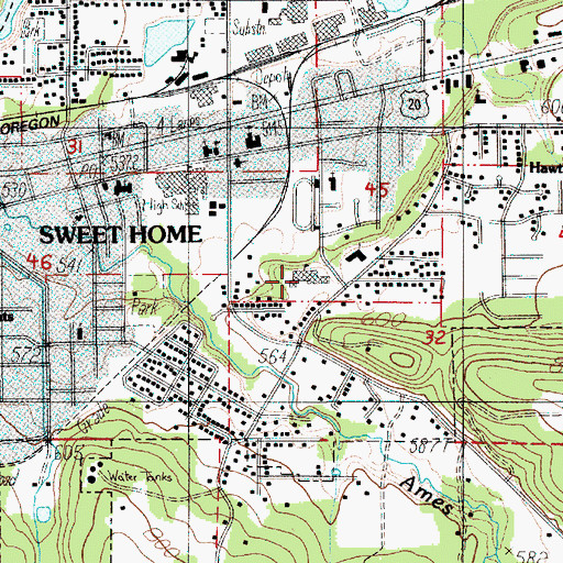 Topographic Map of Sweet Home Junior High School, OR