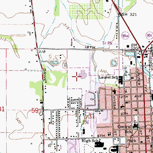 Topographic Map of Oaklea Middle School, OR