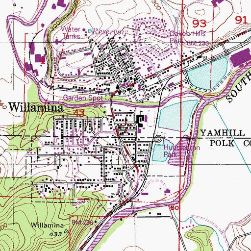 Topographic Map of Willamina High School (historical), OR