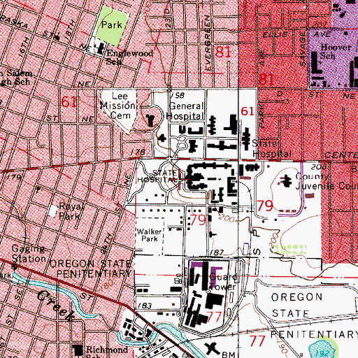 Topographic Map of Oregon State Hospital, OR