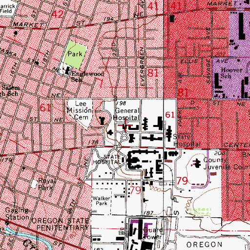Topographic Map of Salem General Hospital, OR