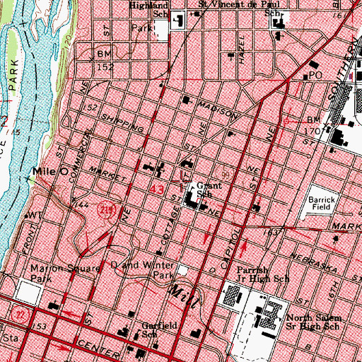 Topographic Map of Grant City Park, OR