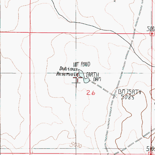 Topographic Map of Dubious Reservoir, OR